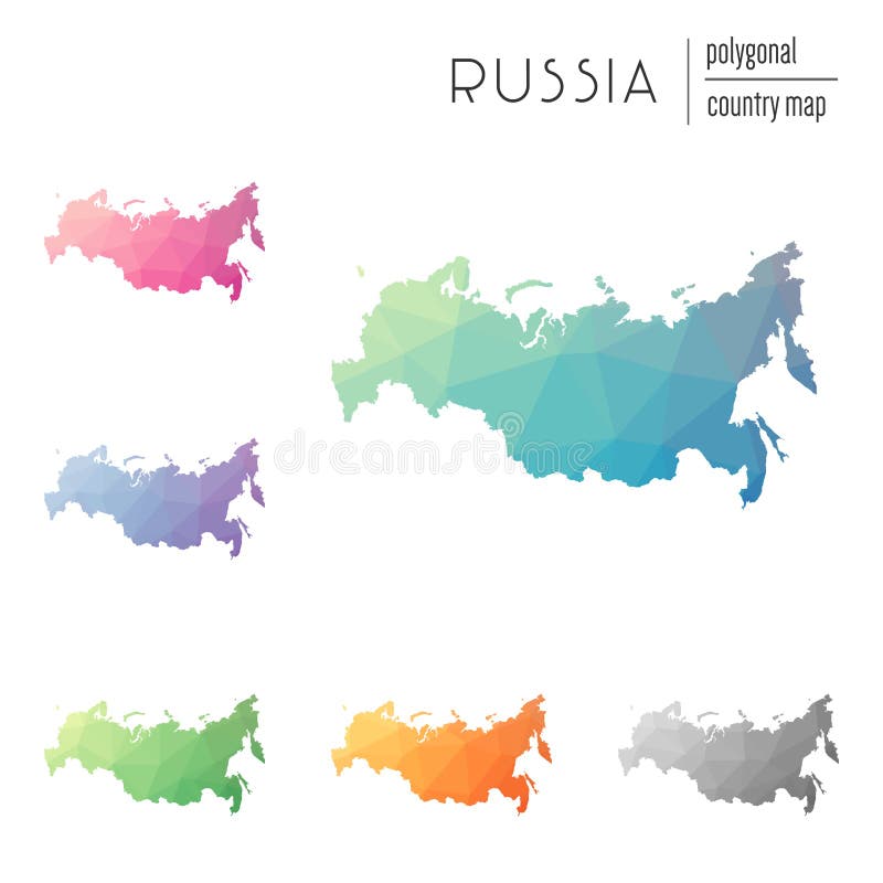 Set of vector polygonal Russian Federation maps. Bright gradient map of country in low poly style. Multicolored Russian Federation map in geometric style for your infographics. Set of vector polygonal Russian Federation maps. Bright gradient map of country in low poly style. Multicolored Russian Federation map in geometric style for your infographics.