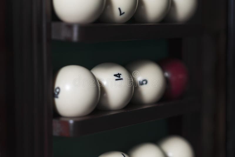 Set of russain billiard balls on the rack, an angle. Set of russain billiard balls on the rack, an angle