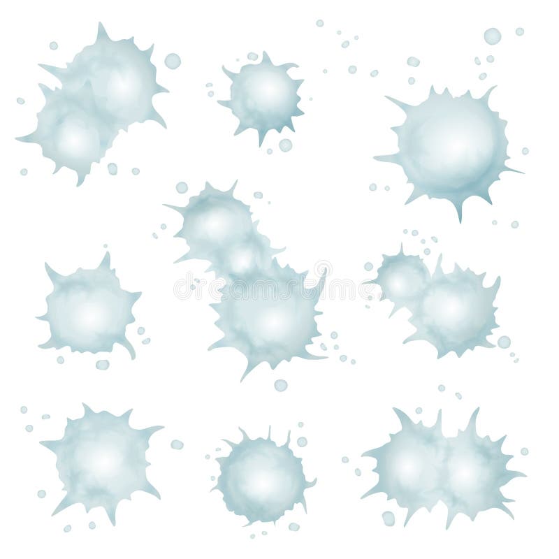 Insieme delle palle di neve gettate ad una parete isolata su fondo bianco Raccolta sparsa di struttura della neve Elementi nevosi illustrazione di stock Insieme delle palle di neve gettate ad una parete isolata su fondo bianco Raccolta sparsa di struttura della neve Elementi nevosi illustrazione di stock