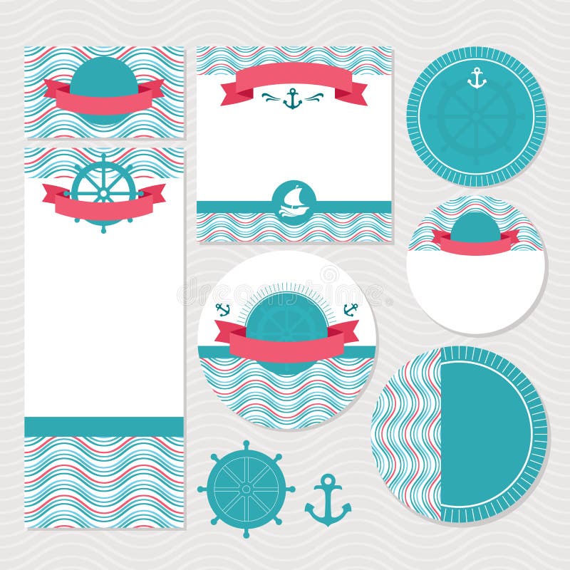 Insieme delle partecipazioni di nozze marine illustrazione vettoriale Insieme delle partecipazioni di nozze marine illustrazione vettoriale