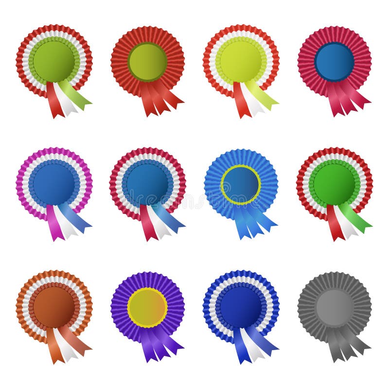 Insieme delle rosette in bianco del premio con il nastro illustrazione di stock Insieme delle rosette in bianco del premio con il nastro illustrazione di stock