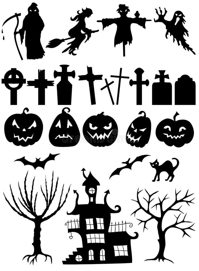 Set of halloween silhouettes on white background. Set of halloween silhouettes on white background