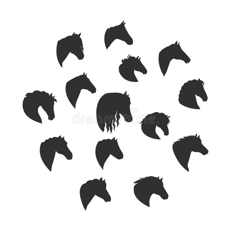 Insieme delle siluette di vettore delle teste di cavallo royalty illustrazione gratis Insieme delle siluette di vettore delle teste di cavallo royalty illustrazione gratis