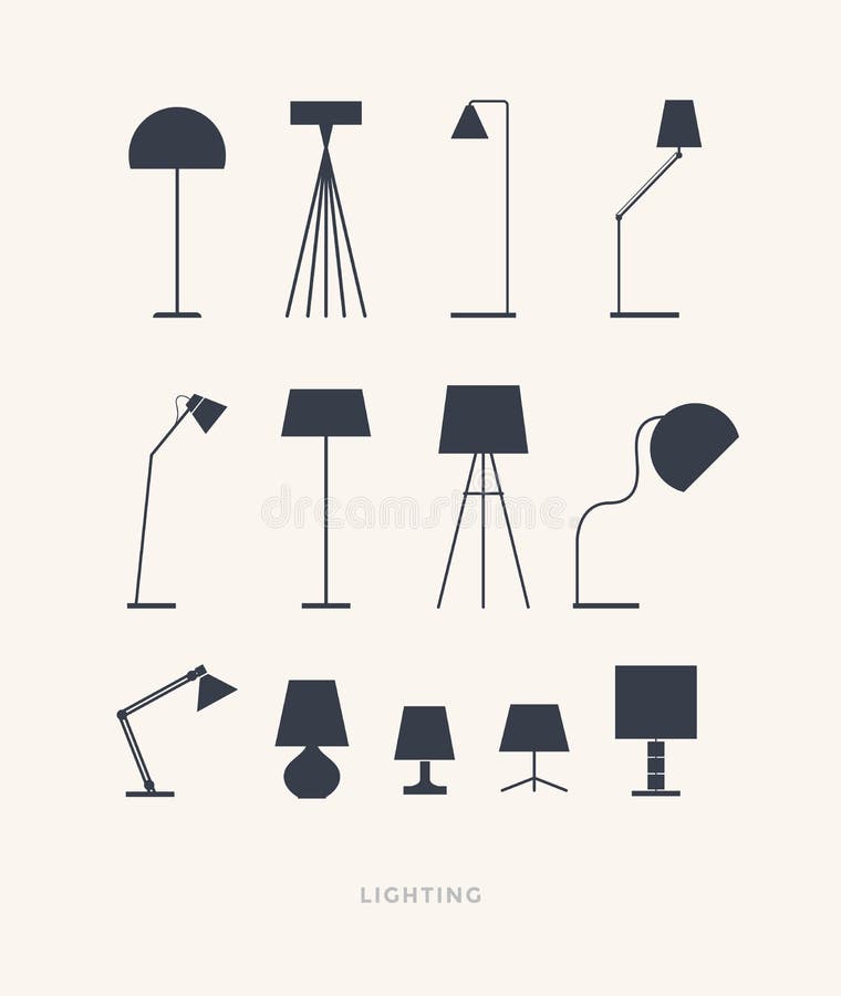 Insieme delle siluette delle lampade da tavolo su un fondo leggero royalty illustrazione gratis Insieme delle siluette delle lampade da tavolo su un fondo leggero royalty illustrazione gratis