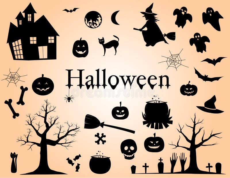 Insieme delle siluette per l'illustrazione di vettore degli elementi di progettazione di Halloween royalty illustrazione gratis Insieme delle siluette per l'illustrazione di vettore degli elementi di progettazione di Halloween royalty illustrazione gratis