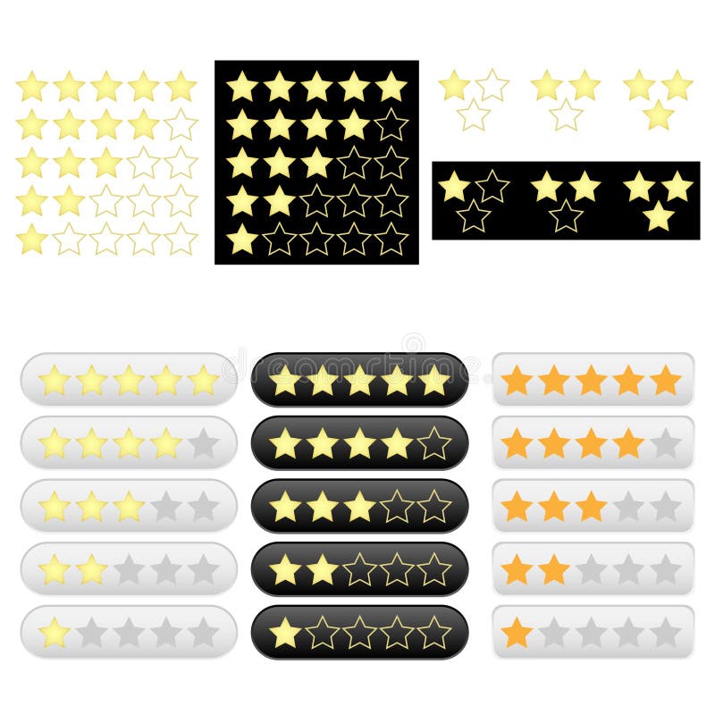 Insieme delle stelle dorate di valutazione illustrazione vettoriale Insieme delle stelle dorate di valutazione illustrazione vettoriale