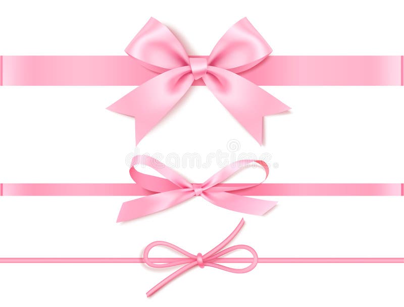 Insieme di arco rosa decorativo con nastro rosa orizzontale per decorazione regalo illustrazione di stock