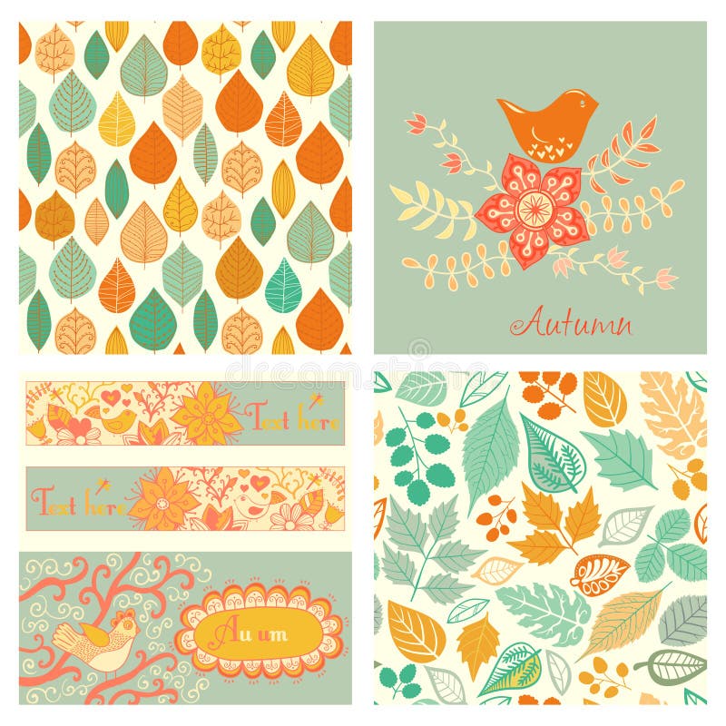Insieme di autunno di vettore, modello senza cuciture con la foglia, backg della foglia di autunno illustrazione vettoriale Insieme di autunno di vettore, modello senza cuciture con la foglia, backg della foglia di autunno illustrazione vettoriale