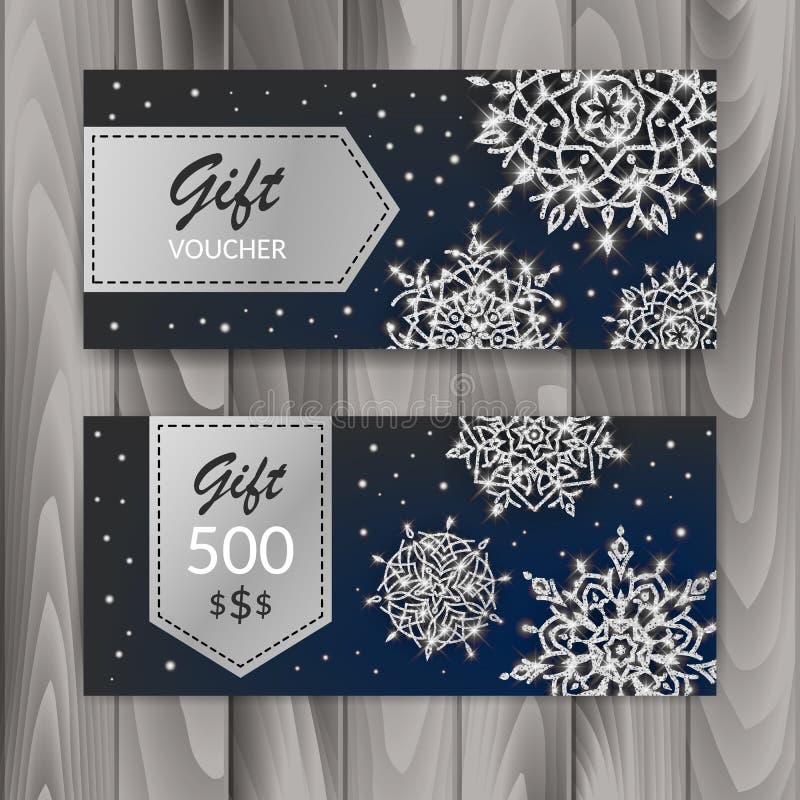 Insieme di carta del buono di regalo di Natale Modello con i fiocchi di neve brillanti Illustrazione di vettore illustrazione di stock Insieme di carta del buono di regalo di Natale Modello con i fiocchi di neve brillanti Illustrazione di vettore illustrazione di stock