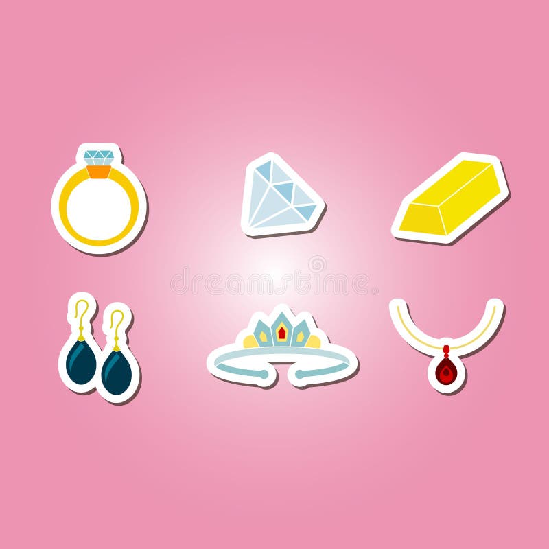 Insieme di colore con le icone dei gioielli illustrazione di stock Insieme di colore con le icone dei gioielli illustrazione di stock