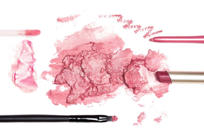 Insieme di colore rosa dei cosmetici di trucco del labbro su bianco immagine stock Insieme di colore rosa dei cosmetici di trucco del labbro su bianco immagine stock