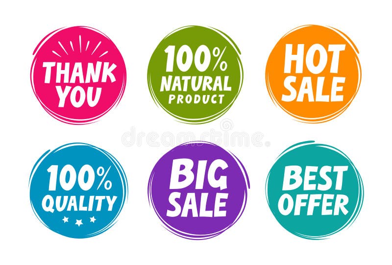 Insieme di etichetta quale la grande vendita, migliore offerta, qualità, naturale, grazie Illustrazione di vettore royalty illustrazione gratis Insieme di etichetta quale la grande vendita, migliore offerta, qualità, naturale, grazie Illustrazione di vettore royalty illustrazione gratis