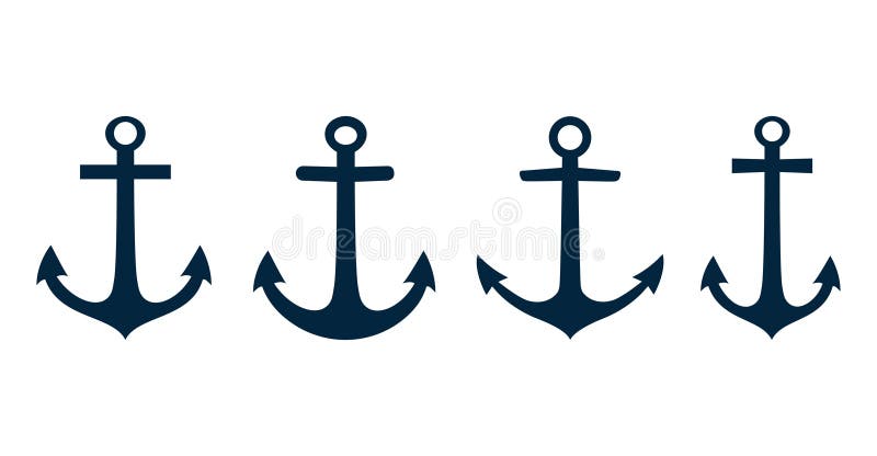 Insieme di icone di ancoraggio. Insieme di simboli di ancoraggio. Icona Anchor Marine. illustrazione vettoriale