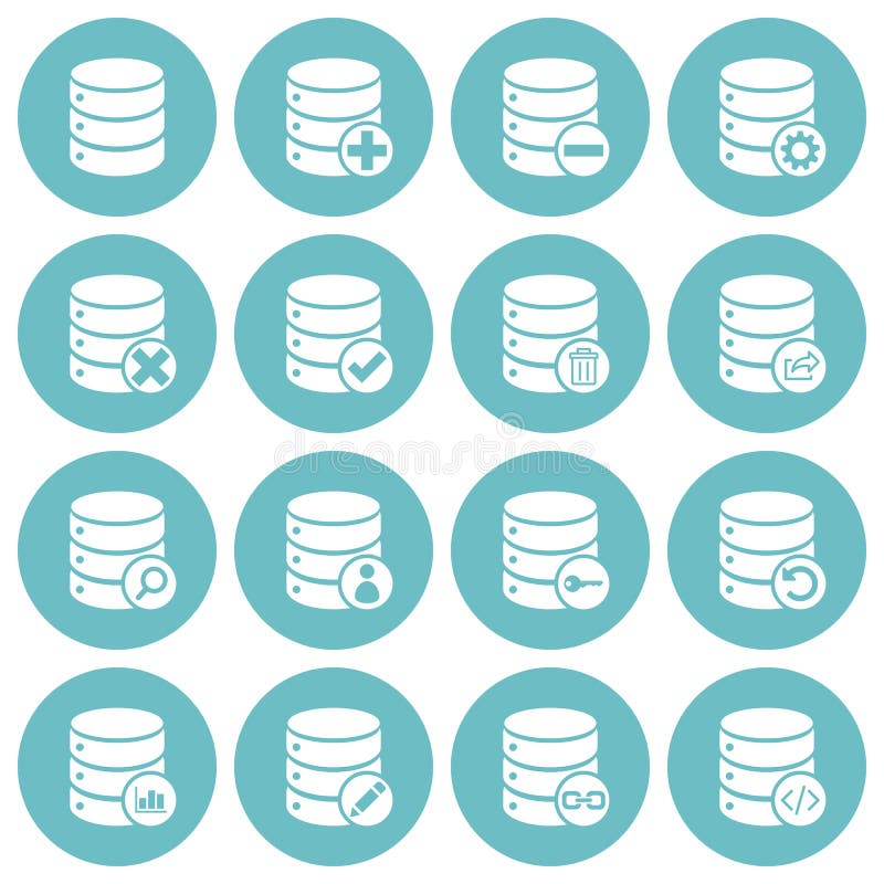 Insieme di 16 icone flat management database di base illustrazione di stock