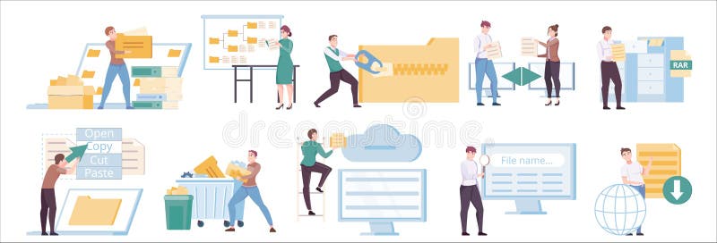 Insieme di icone di gestione file illustrazione vettoriale