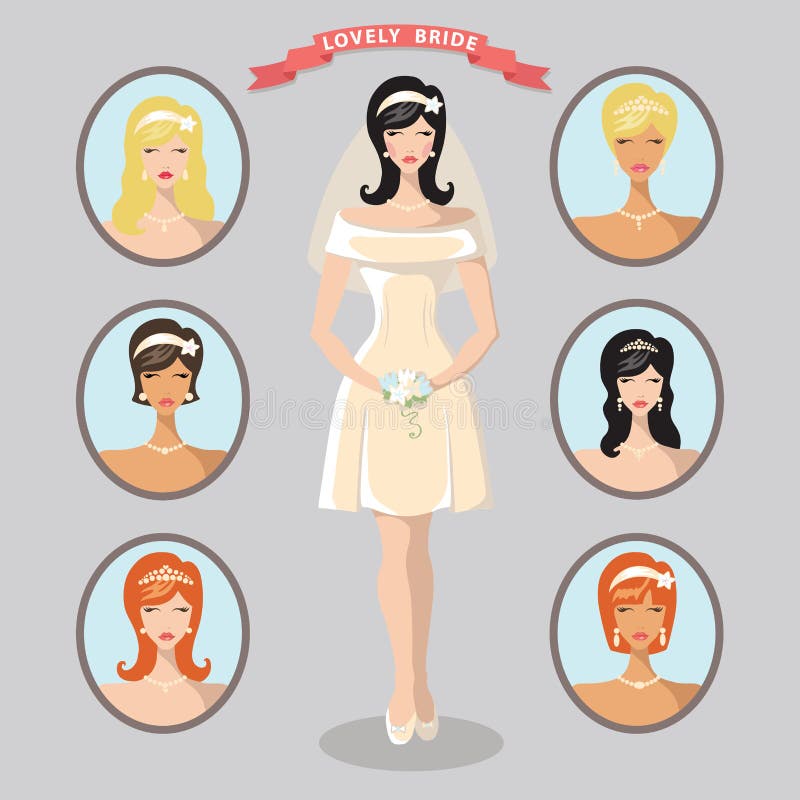 Insieme di immagini adorabile della sposa Modello di progettazione di nozze illustrazione di stock Insieme di immagini adorabile della sposa Modello di progettazione di nozze illustrazione di stock
