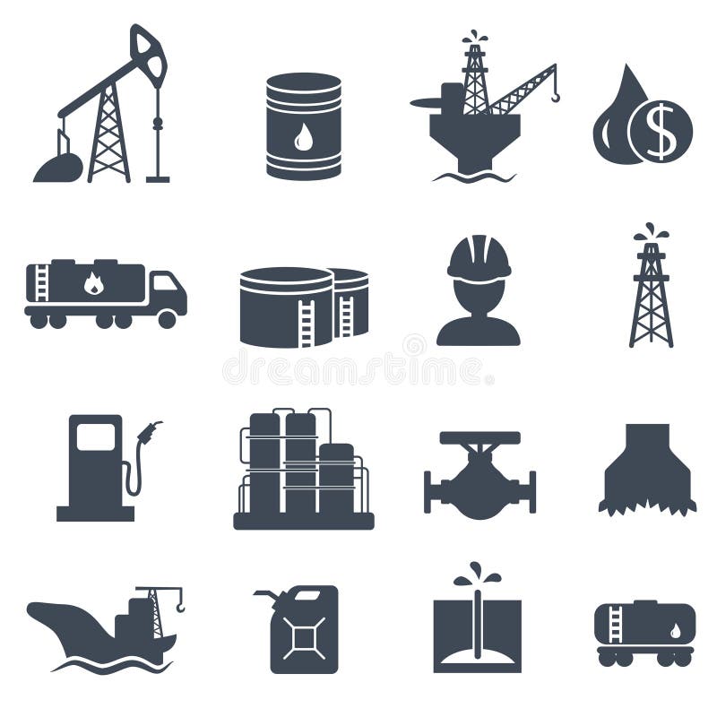 Insieme di industria petrolifera grigia delle icone del gas e del petrolio