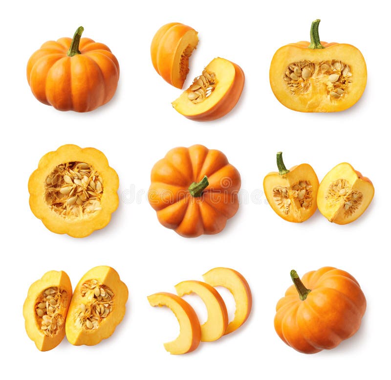 Insieme di intera e zucca affettata fresca fotografia stock libera da diritti Insieme di intera e zucca affettata fresca fotografia stock libera da diritti