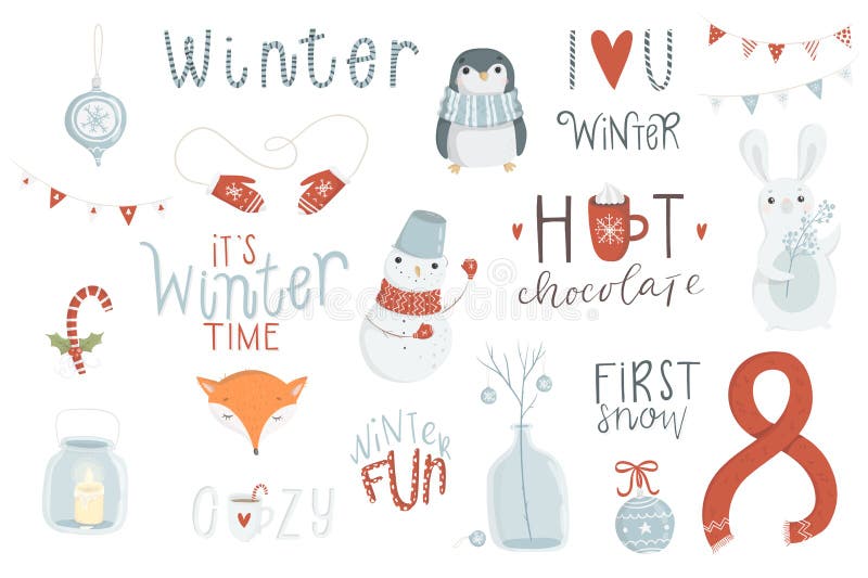 Insieme di inverno, stile disegnato a mano royalty illustrazione gratis Insieme di inverno, stile disegnato a mano royalty illustrazione gratis