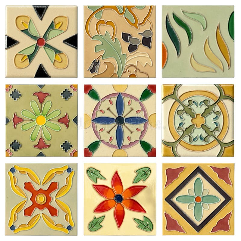 Insieme di mattonelle di ceramica della flora antica nove