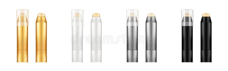 Insieme di montature realistiche lucide con tubo di riflesso, isolate su fondo bianco con tappo trasparente illustrazione di stock