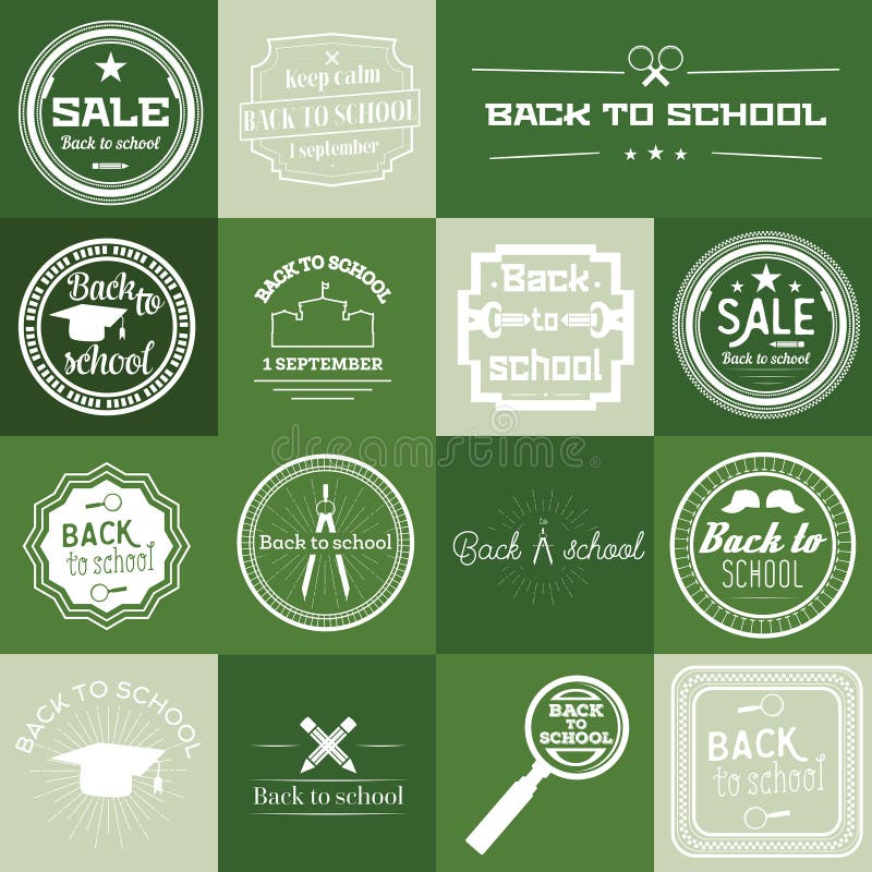 Download Insieme Di Nuovo All'etichetta Della Scuola Su Fondo Verde Illustrazione Vettoriale - Illustrazione di elementare, rotondo: 56875579