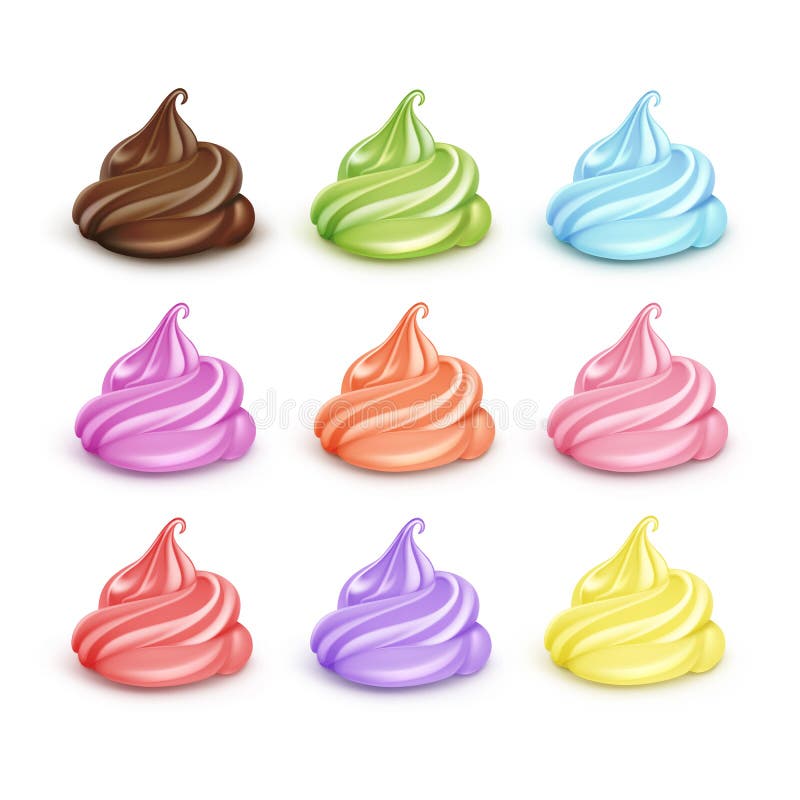 Insieme di panna montata per il ghiaccio molle dei bigné del dessert illustrazione di stock