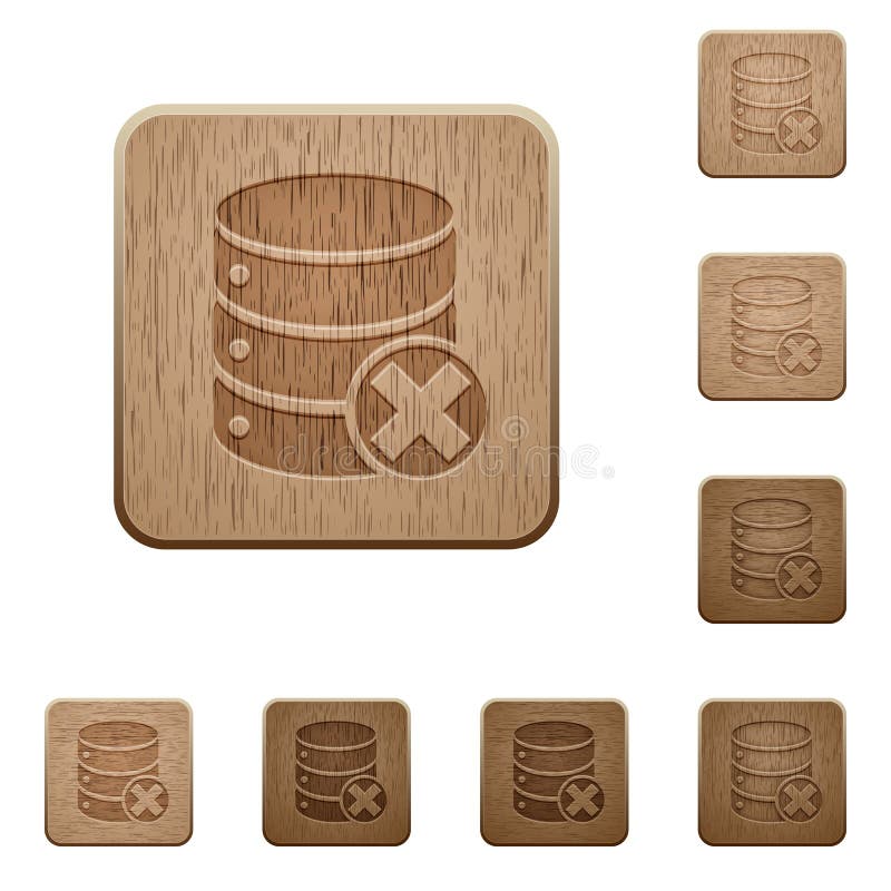 Insieme di pulsanti di annullamento del database in legno intagliato illustrazione di stock