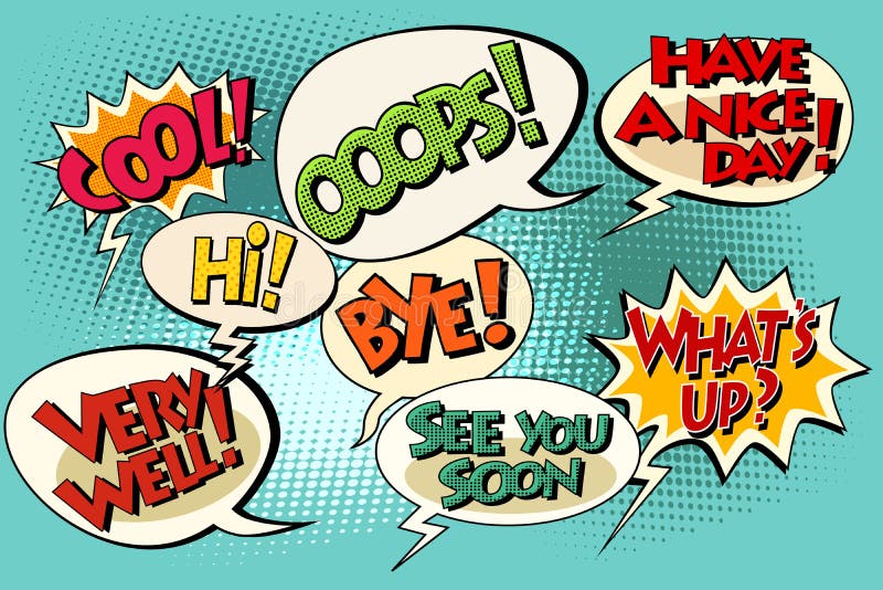Insieme di retro frasi comiche di Pop art delle bolle illustrazione vettoriale Insieme di retro frasi comiche di Pop art delle bolle illustrazione vettoriale