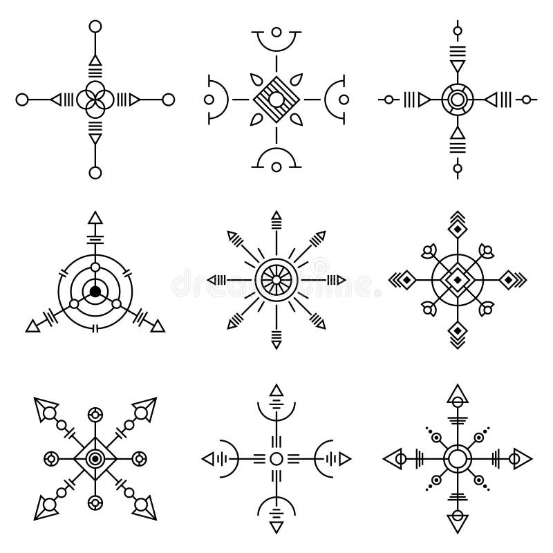 Insieme di simboli astratto della geometria E illustrazione vettoriale Insieme di simboli astratto della geometria E illustrazione vettoriale