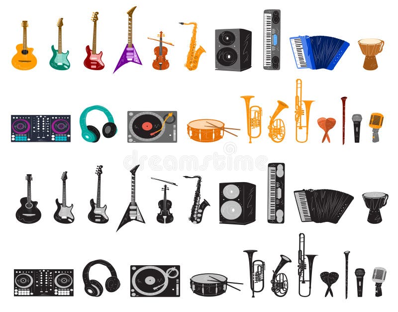 Insieme di strumenti musicali illustrazione varifocale. collezione musicale. illustrazione di stock
