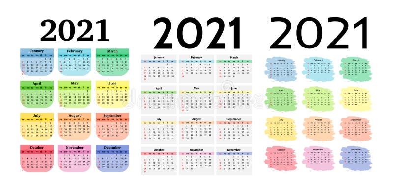 Set Di Calendari Per Il 2021 Il 2022 Il 2023 Il 2024 Il 2025 Il