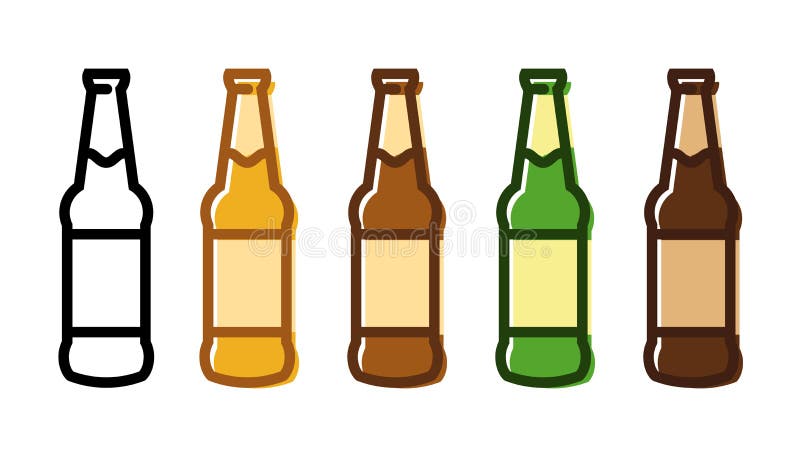 Vector set of beer bottle icons of various colors isolated on white background. Vector set of beer bottle icons of various colors isolated on white background