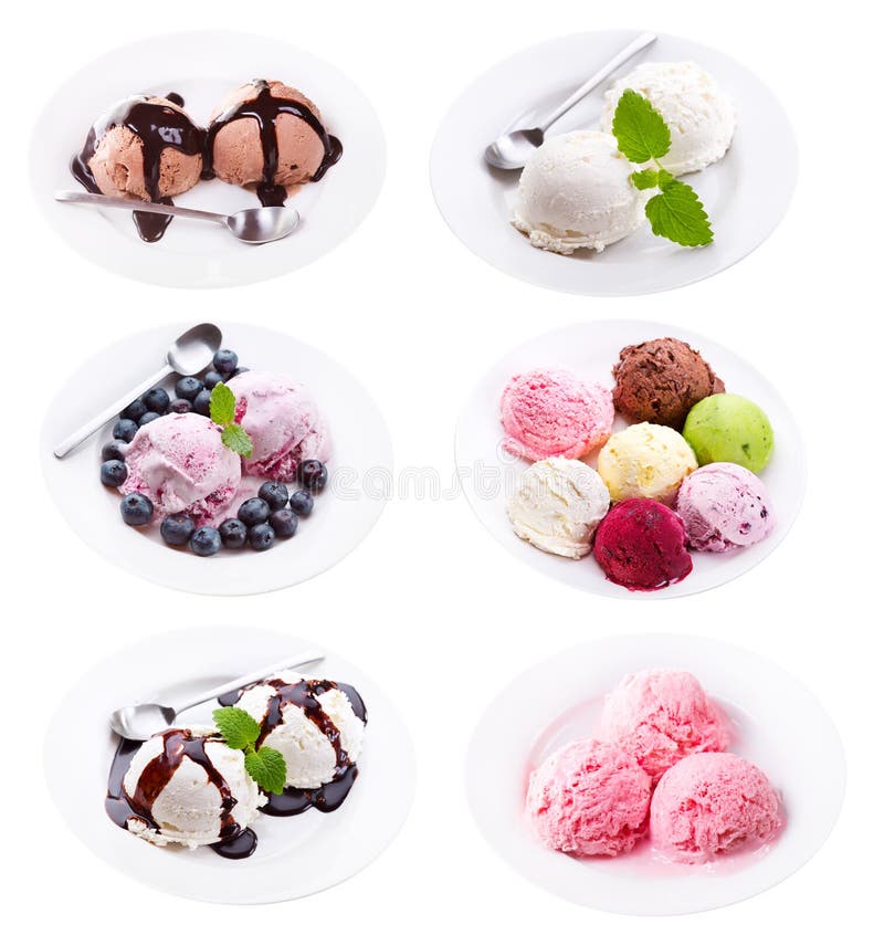Insieme di vari mestoli del gelato in un piatto immagini stock libere da diritti Insieme di vari mestoli del gelato in un piatto immagini stock libere da diritti