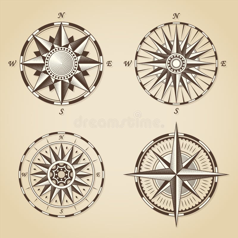 Insieme di vecchie rose dei venti nautiche antiche d'annata Segni di vettore illustrazione vettoriale Insieme di vecchie rose dei venti nautiche antiche d'annata Segni di vettore illustrazione vettoriale