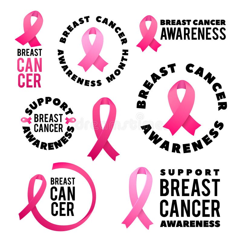 Insieme di vettore di consapevolezza del cancro al seno Progettazione del manifesto Nastro rosa del colpo Ottobre è mese di consa royalty illustrazione gratis