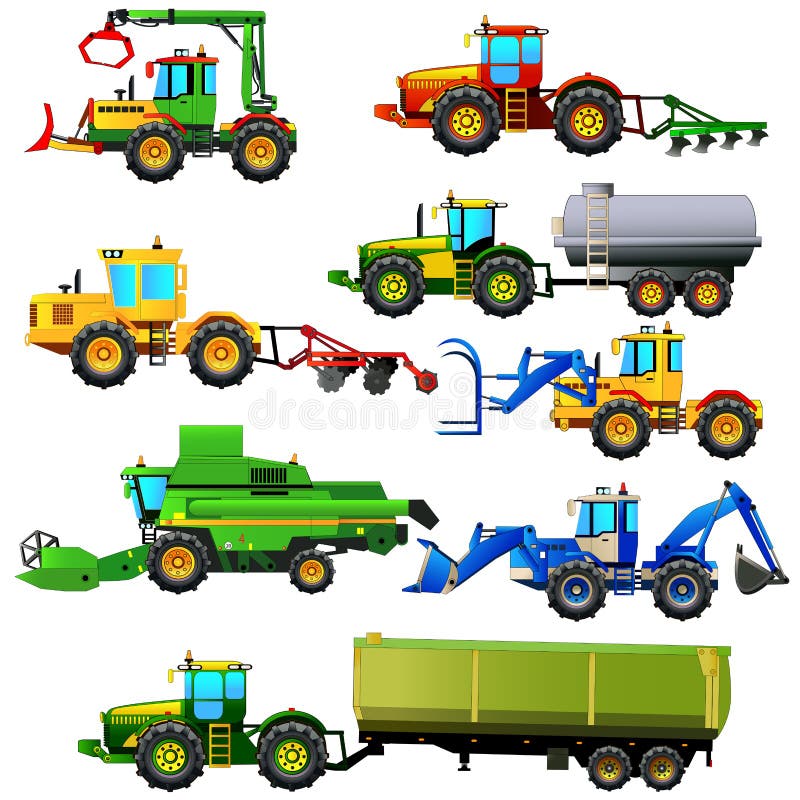 Insieme di vettore dei veicoli e delle macchine agricole agricoli Isolato illustrazione vettoriale Insieme di vettore dei veicoli e delle macchine agricole agricoli Isolato illustrazione vettoriale