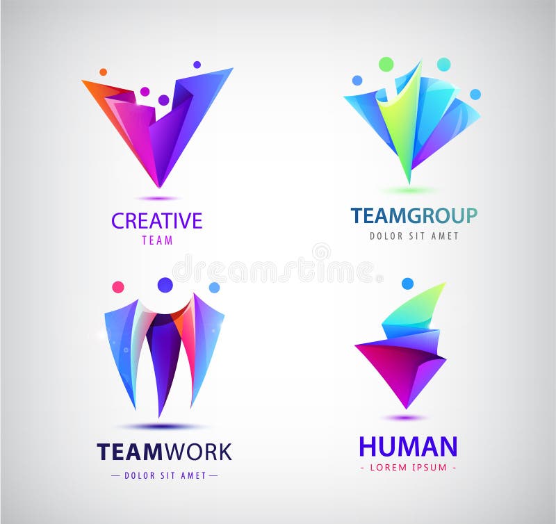 Vector set of human, people group logos. Family, business teamwork, friendship concept. 3d origami, multicolor men logo collection. Vector set of human, people group logos. Family, business teamwork, friendship concept. 3d origami, multicolor men logo collection