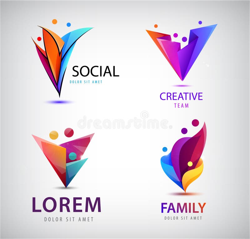Vector set of human, people group logos. Family, business teamwork, friendship concept. 3d origami, multicolor men logo collection. Vector set of human, people group logos. Family, business teamwork, friendship concept. 3d origami, multicolor men logo collection