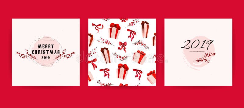Insieme di vettore delle carte disegnate a mano dell'acquerello per le carte di congratulazione di celebrazione di Buon Natale, i royalty illustrazione gratis Insieme di vettore delle carte disegnate a mano dell'acquerello per le carte di congratulazione di celebrazione di Buon Natale, i royalty illustrazione gratis