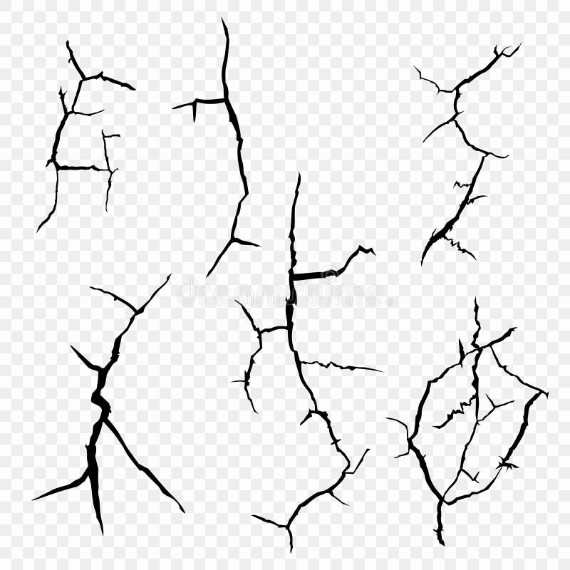 Insieme di vettore delle crepe nella superficie Gli elementi di un errore nella terra, isolati su un fondo trasparente illustrazione di stock Insieme di vettore delle crepe nella superficie Gli elementi di un errore nella terra, isolati su un fondo trasparente illustrazione di stock