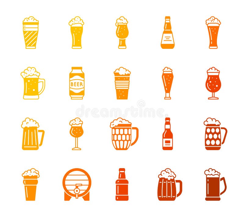 Beer Mug silhouette icons set. Isolated web sign kit of tall glass. Pub Bar pictogram collection includes froth, brew, pilsner. Simple beer bottle color contour symbol. Vector Icon shape for stamp. Beer Mug silhouette icons set. Isolated web sign kit of tall glass. Pub Bar pictogram collection includes froth, brew, pilsner. Simple beer bottle color contour symbol. Vector Icon shape for stamp