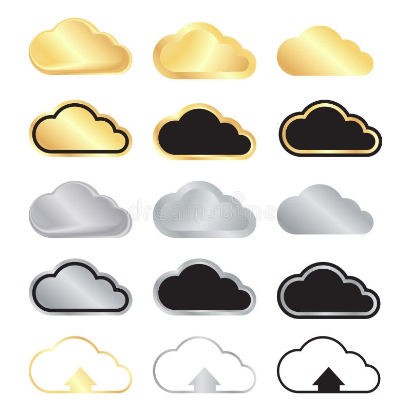 Insieme di vettore delle nuvole in bianco dell'argento e dell'oro ed il nero con oro a royalty illustrazione gratis Insieme di vettore delle nuvole in bianco dell'argento e dell'oro ed il nero con oro a royalty illustrazione gratis