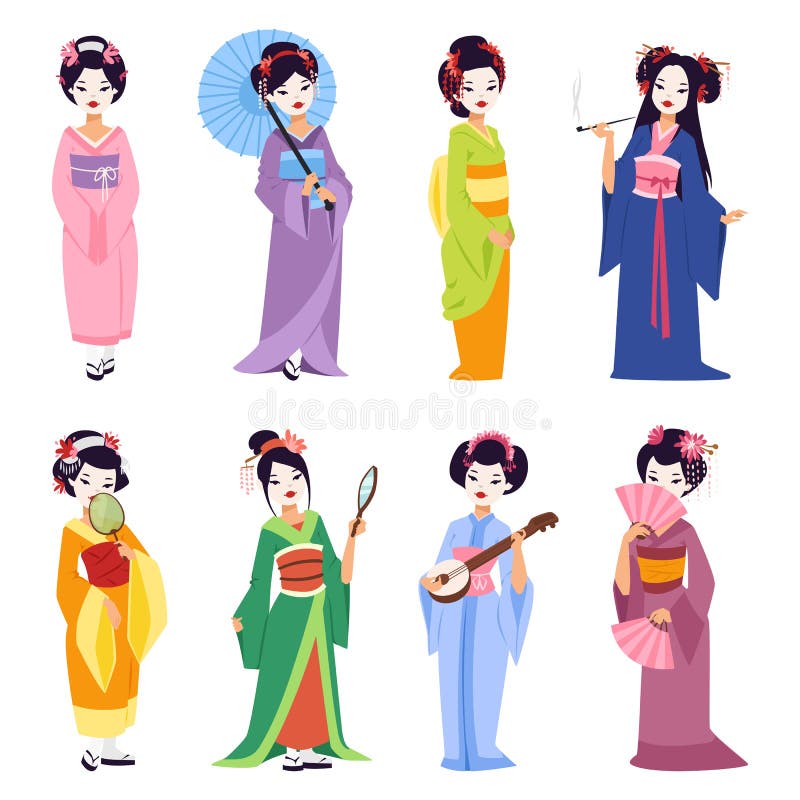Insieme di vettore delle ragazze di geisha giapponesi royalty illustrazione gratis Insieme di vettore delle ragazze di geisha giapponesi royalty illustrazione gratis
