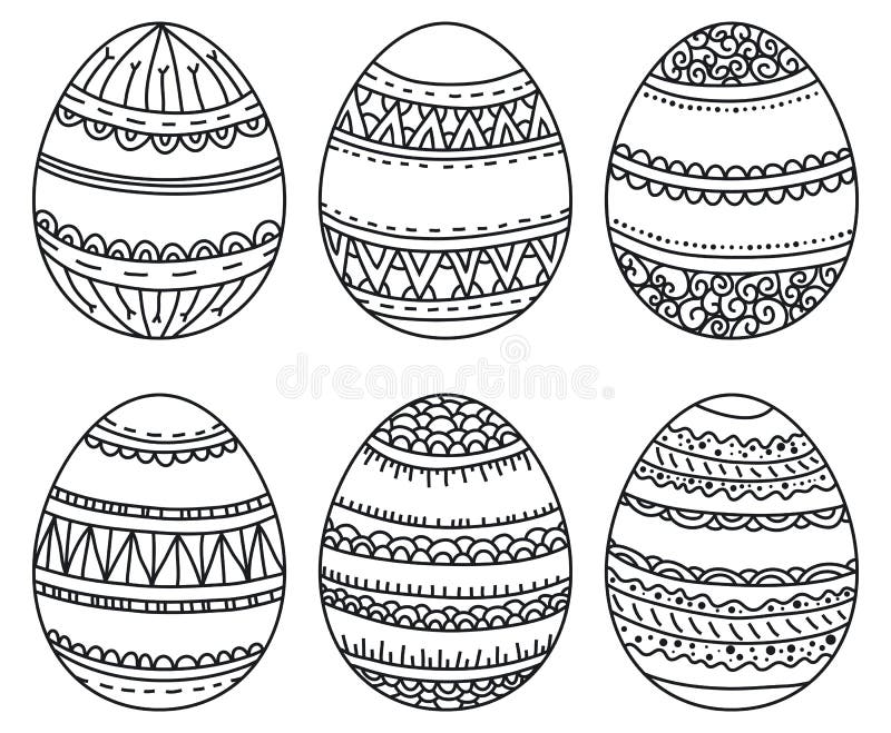 Insieme di vettore delle uova di Pasqua con il modello geometrico per il libro da colorare elementi decorativi disegnati a mano n illustrazione di stock