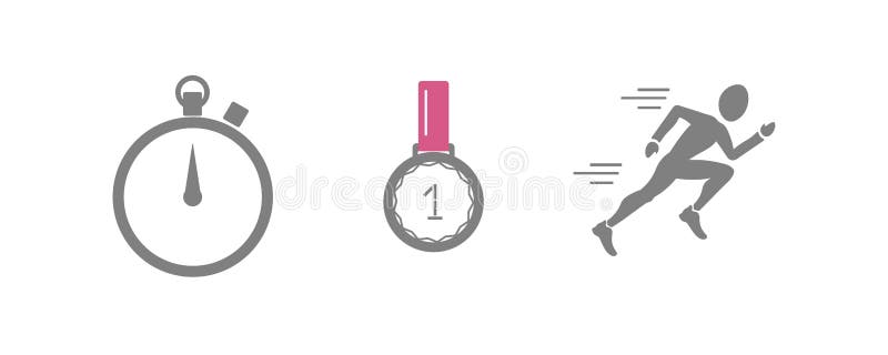 Insieme di vettore di eseguire le icone di sport - persona pareggiante, medaglia del vincitore, temporizzatore di sport - per lo illustrazione di stock Insieme di vettore di eseguire le icone di sport - persona pareggiante, medaglia del vincitore, temporizzatore di sport - per lo illustrazione di stock