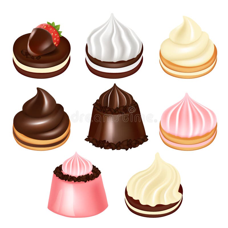 Insieme dolce crema dell'icona del dessert montato vettore illustrazione vettoriale