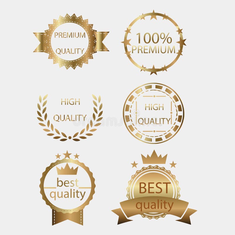 Insieme dorato della raccolta del metallo di progettazione del certificato del marchio di qualità di vettore del marchio della me illustrazione di stock Insieme dorato della raccolta del metallo di progettazione del certificato del marchio di qualità di vettore del marchio della me illustrazione di stock