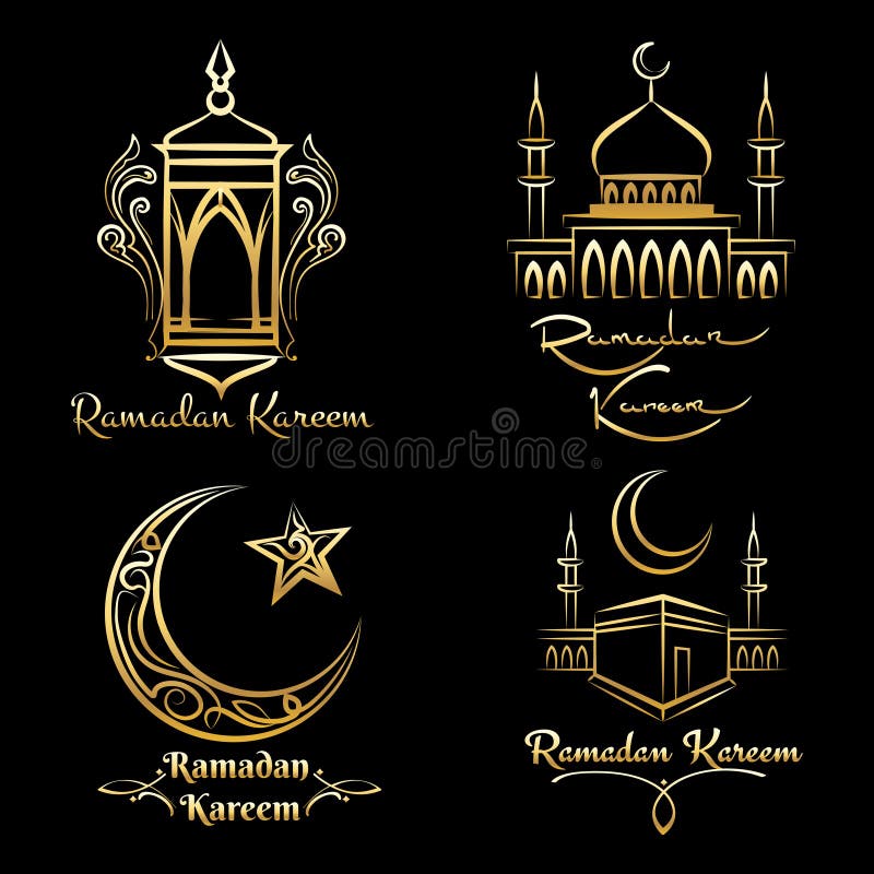 Insieme dorato di logo di Ramadan Kareem royalty illustrazione gratis Insieme dorato di logo di Ramadan Kareem royalty illustrazione gratis