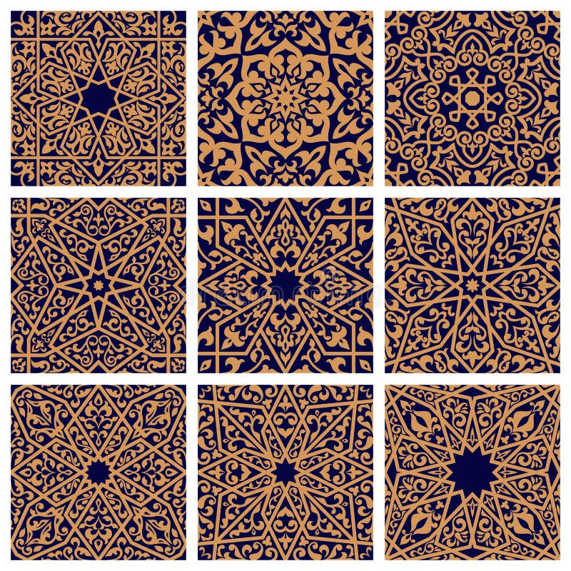 Insieme floreale senza cuciture arabo del modello per progettazione delle mattonelle royalty illustrazione gratis Insieme floreale senza cuciture arabo del modello per progettazione delle mattonelle royalty illustrazione gratis